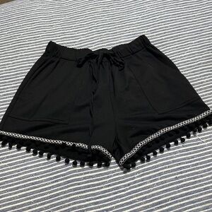 Black Pom-Pom Trim Women's Shorts